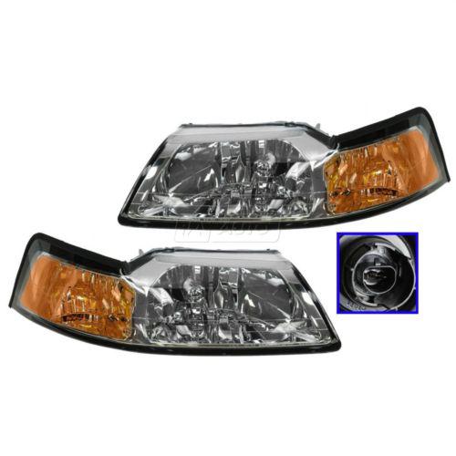 99-04 ford mustang chrome headlights headlamps left & right pair set