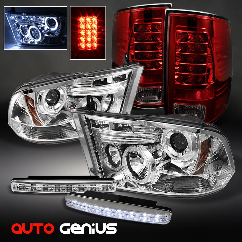 09-13 ram 1500, 10-13 2/3500 proj headlights + red smoke led tail lights + drl