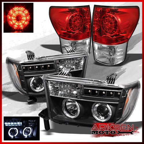 07-13 tundra pickup dual halo projector led headlights+red clear led tail lights