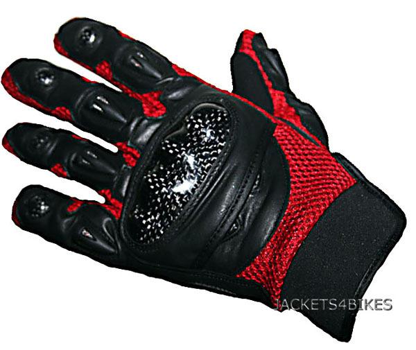 Motorcycle biker gloves carbon kevlar leather red m