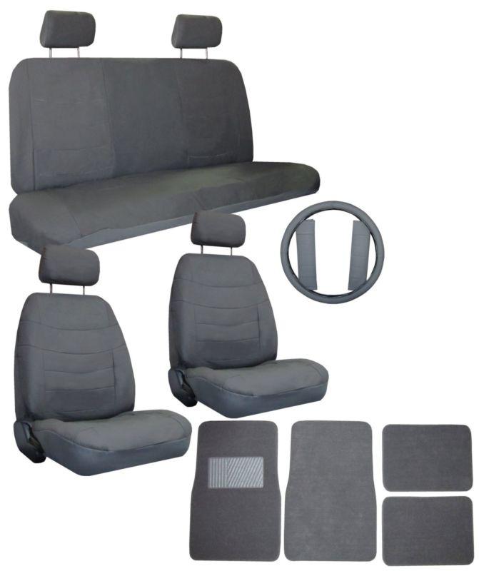 Solid grey superior faux leather seat covers w/ charcoal floor mats & more #5