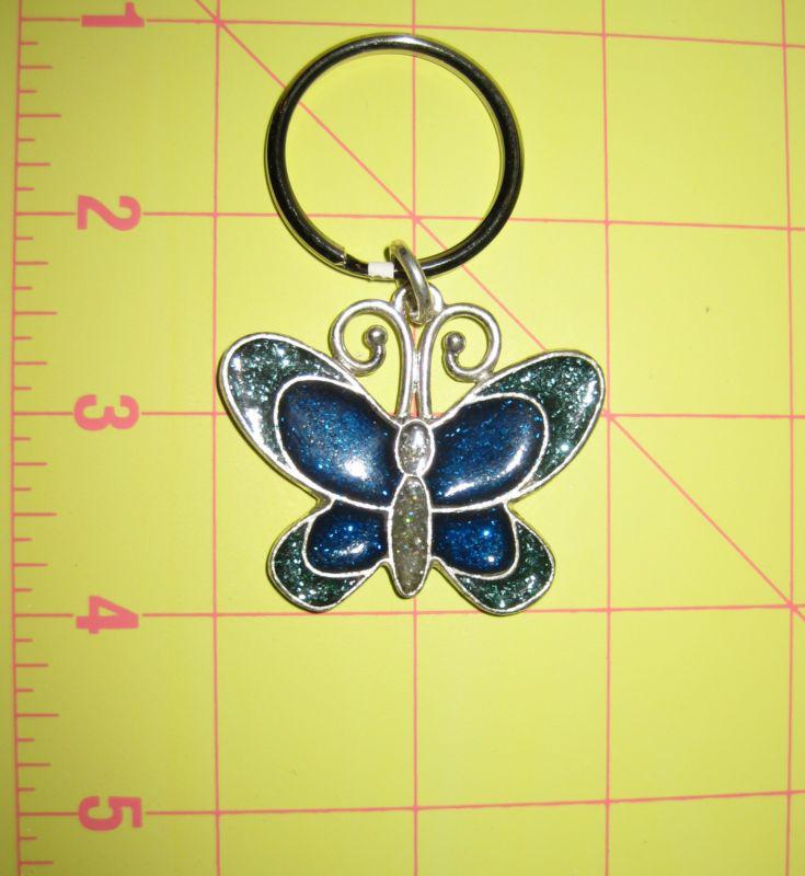 K53 solid metal green blue glitter enamel butterfly inspire key chain keychain