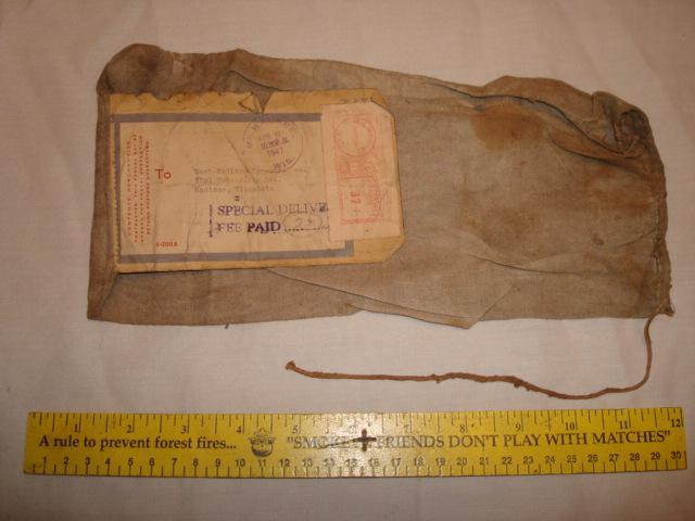 1947 nash kelvinator motors cloth bag with shipping label for parts milwaukee wi