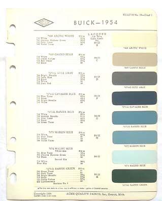 1954  buick acme proxlin color paint chip chart all models original 