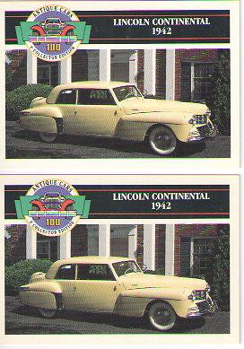 1942 lincoln continental baseball card sized cards - lot of 2 - must see !!