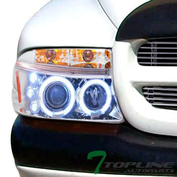 Chrome led halo rims projector head lights lamps signal 97-03 04 dakota/durango