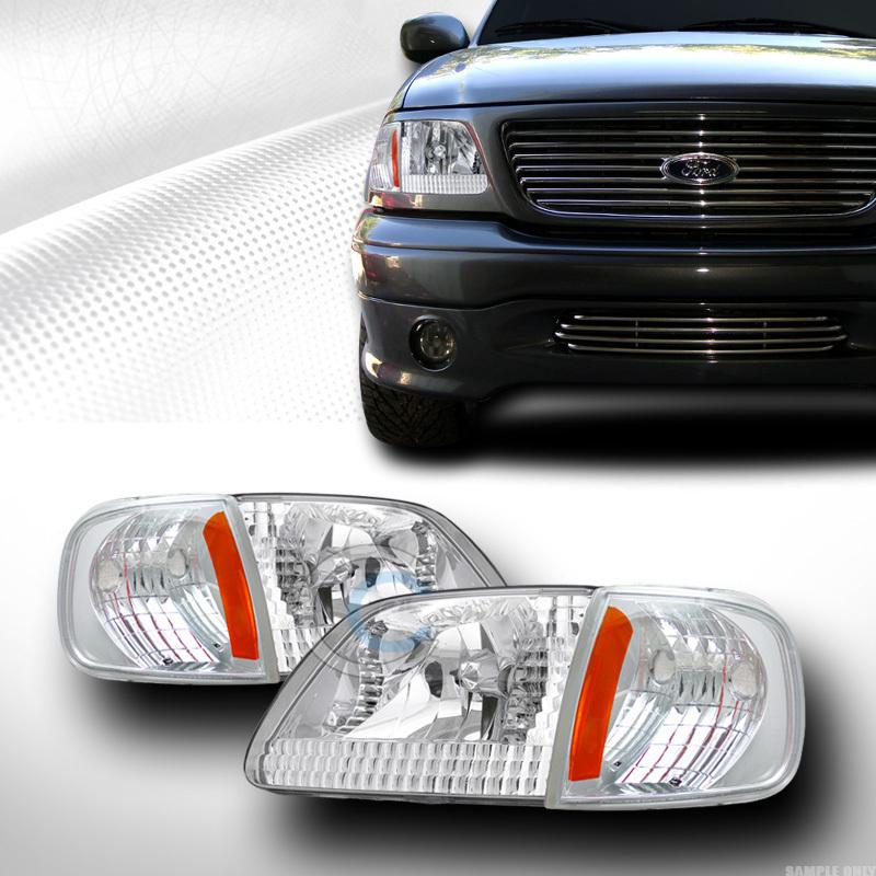 Chrome head lights dy+signal corner lamps amber k2 97-02 03 ford f150 expedition