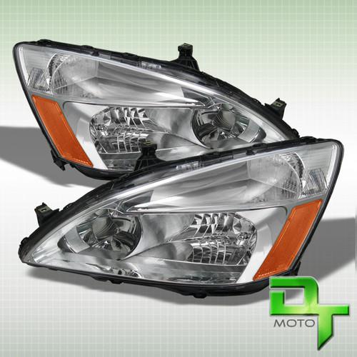 03-07 honda accord 2/4dr crystal chrome headlights lights lamps left+right pair