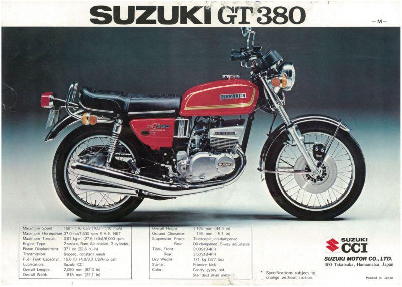 Suzuki brochure gt380 gt380m & gt250 gt250m 1975 sales catalog catalogue repro