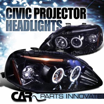 Glossy piano black honda 99-00 civic 2/3/4dr tinted led projector headlights