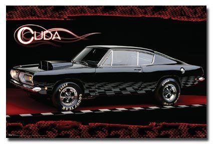 Plymouth barracuda black fastback coupe muscle horsepower ad poster print art 