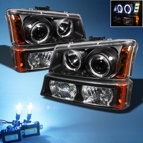 8000k xenon hid+black 03-06 silverado avalanche halo projector headlights+bumper