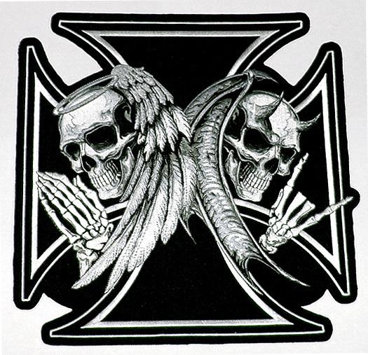 Angel n devil iron cross motorcycle vest back patch