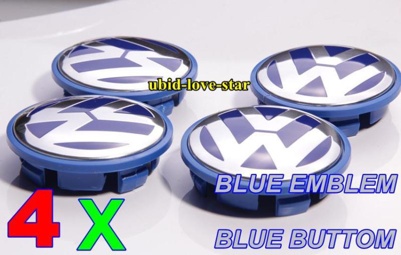 Click blue buttom 65mm 4 vw emblem passat b6 mk5 gti r32 wheel center cover cap