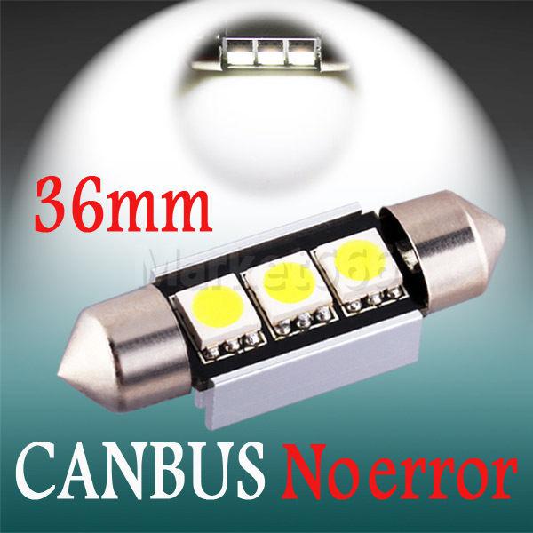 36mm 3 smd pure white dome festoon canbus error free car led light bulb lamp