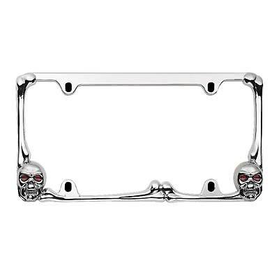 Bully license plate frame die-cast zinc chrome frame skull and bones each