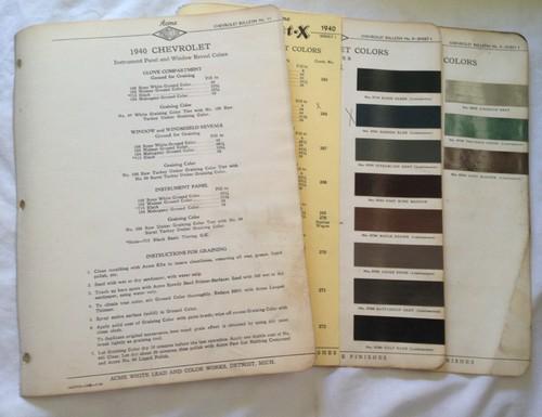 Original 1940 chevrolet~paint chips~automotive~acme paints~color chart