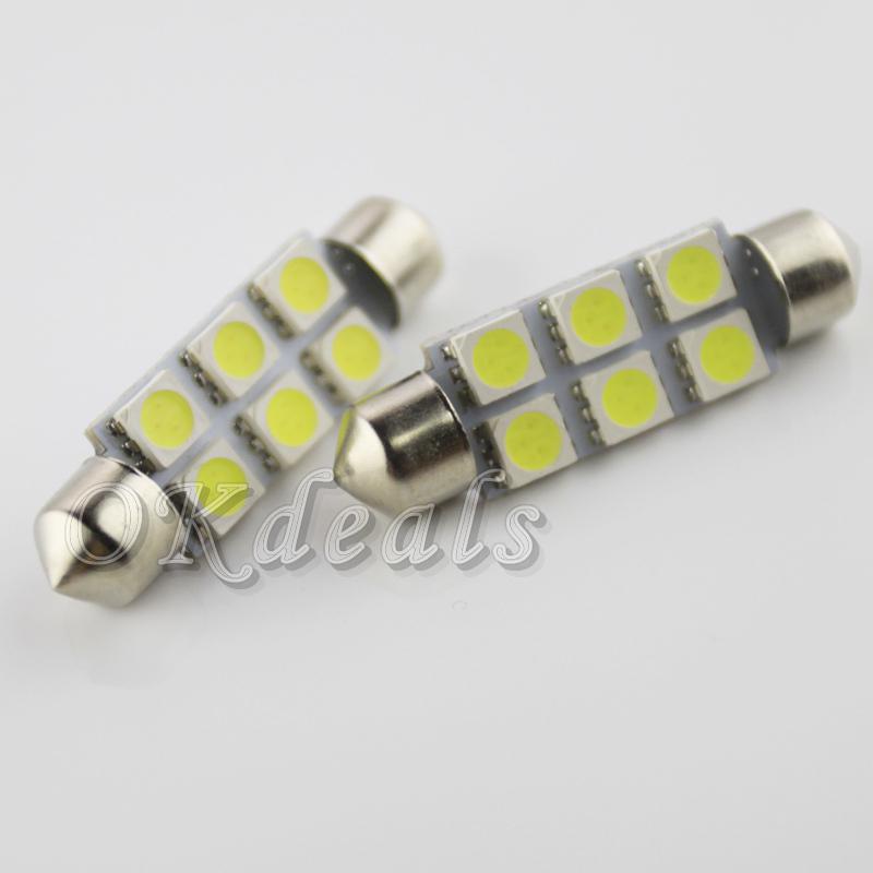 2pcs 41mm 0.36w 60-lumen 6500k 6-smd led white light car bulbalus