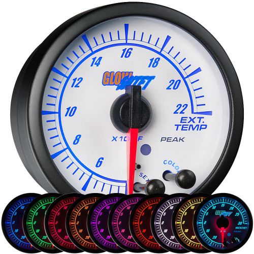 2 1/16&#034; glowshift white elite 10 color stepper motor exhaust gas temp gauge kit
