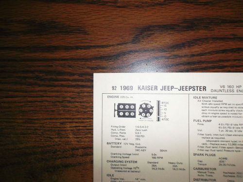 1969 kaiser jeep jeepster six series models dauntless 225 v6 tune up chart