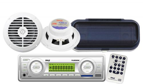 Brand new boat yacht mp3 usb aux wb radio player + 2 6.5&#034; white speakers /cover