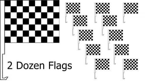 Car dealer supplies 24 car window clip on flags black &amp; white race checkered