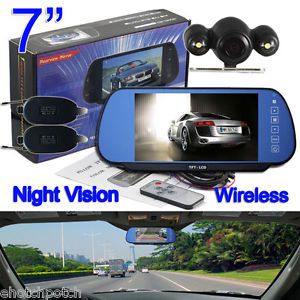 7&#034; lcd mirror monitor +wireless car rear view reverse night vision backup camera