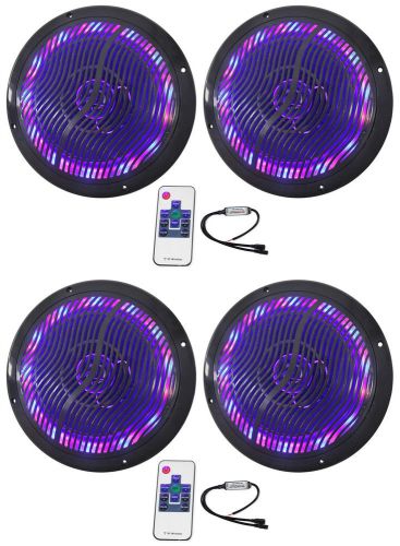 (4) rockville rmc80lb 8&#034; 800w black marine speakers w multi color led + remote