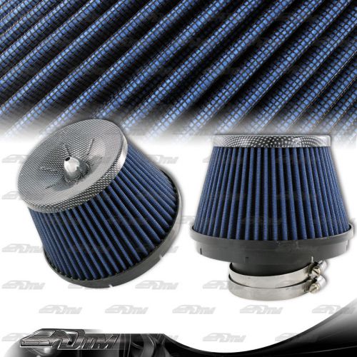 Blue cotton gauze 3 inch 3&#034; cone style air intake filter carbon fiber style top