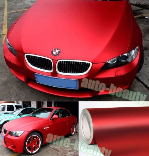 200&#034; x 30&#034; car metallic matte chrome red satin vinyl wrap sticker decal air free