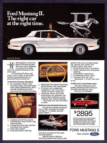 1974 ford mustang ghia coupe photo &#034;right car at the right time.&#034; promo print ad