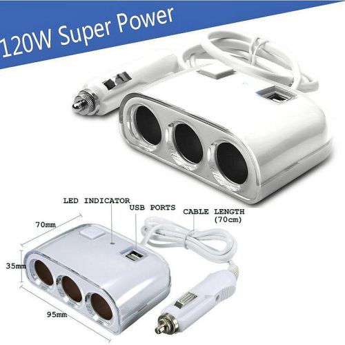 Car cigarette lighter 3 sockets splitter dc power charger adapter 2 usb port 3a