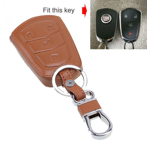 1x remote car key fob holder case chain for cadillac srx xts cts ats-l leather