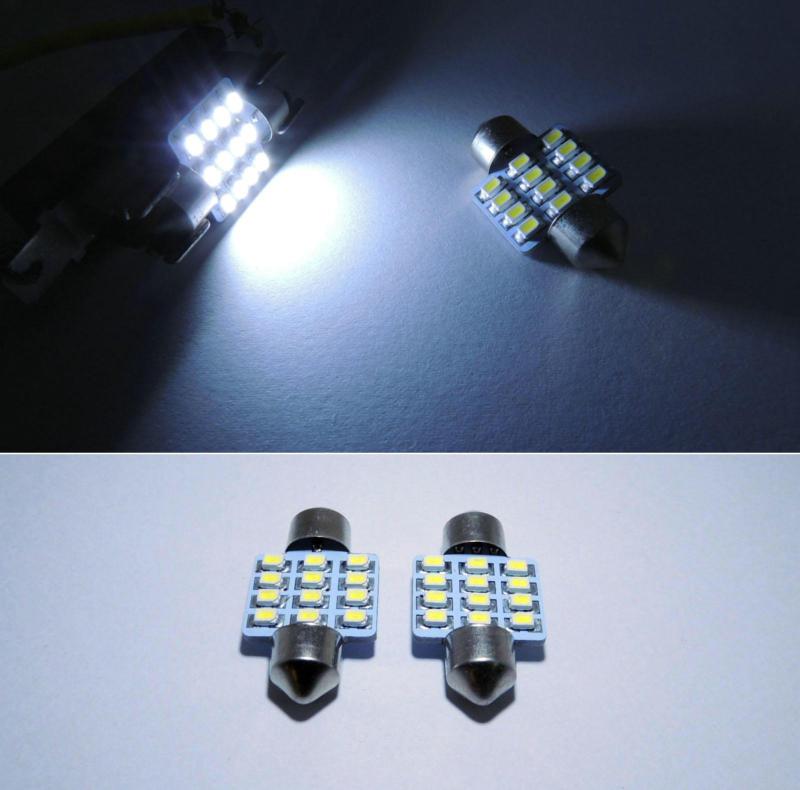 2x white led bulb 31mm festoon 12smd dome map super bright light lamp