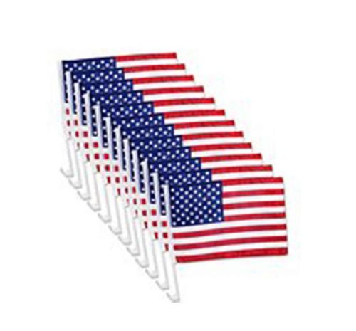 12x us american patriotic car window clip usa flag 17&#034; x 12&#034; - pack of 12