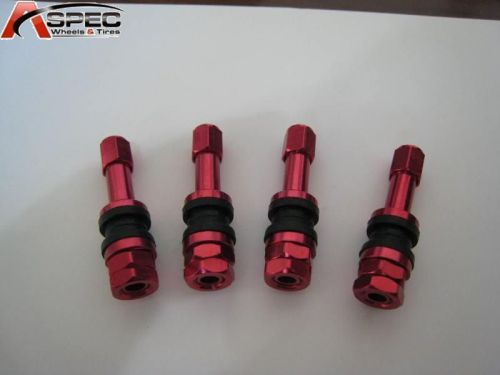 4 x bolt on red aluminum tube less valve stems with dust caps set