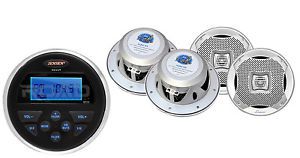 4 silver marine 6.5&#034; 2way speakers, ms30 marine usb aux am fm round receiver