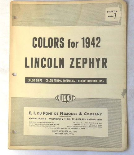 1942 lincoln dupont color paint chip chart all models original