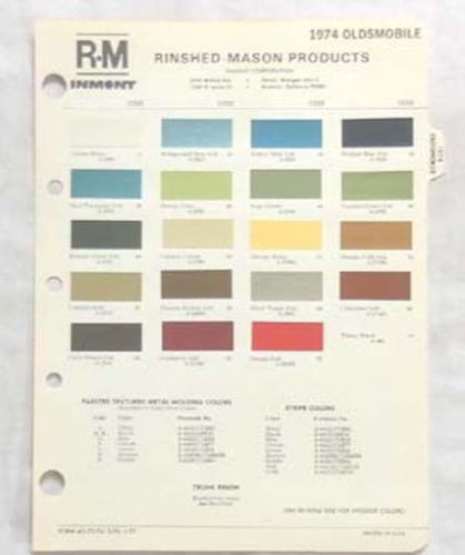 1974 oldsmobile r-m color paint chip chart all models original