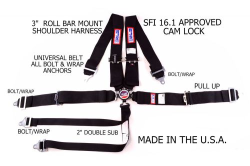 Rjs sfi 16.1 cam lock 6 point roll bar harness double sub belt black 1060401