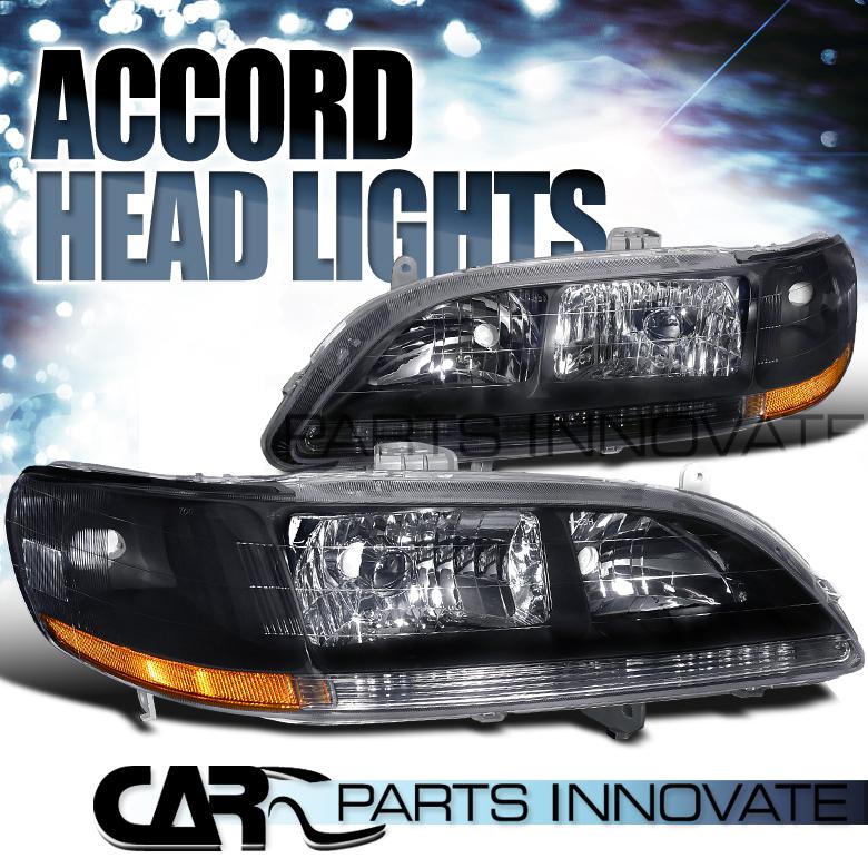 Honda 98-02 accord black housing head lights pair w/ amber reflector