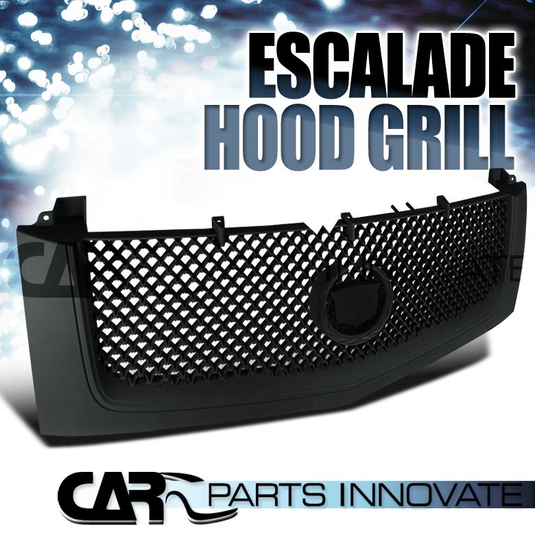 Cadillac 02-06 escalade matte black abs mesh hood grille+emblem crest base