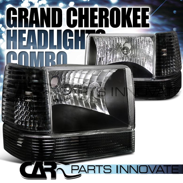 93-96 jeep grand cherokee crystal black headlights+corner lamps+bumper lights