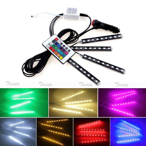 4x 9 led remote control colorful rgb car interior decorative light strip #jp