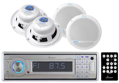 Aqcd60bts bluetooth cd usb silver marine radio, 2 marine 5.25&#034; white speaker set