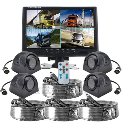 9&#034; split 4 screen monitor+backup side view ccd camera for truck bus van trailer