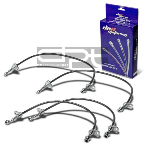 4-pcs f+r stainless steel hose brake line for 90-93 acura integra da9/db2 black