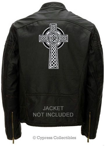 Large irish heritage biker patch celtic cross iron-on embroidered white version