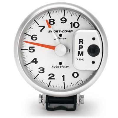 Autometer sport-comp silver tachometer 0-10,000 5" dia silver face 3910