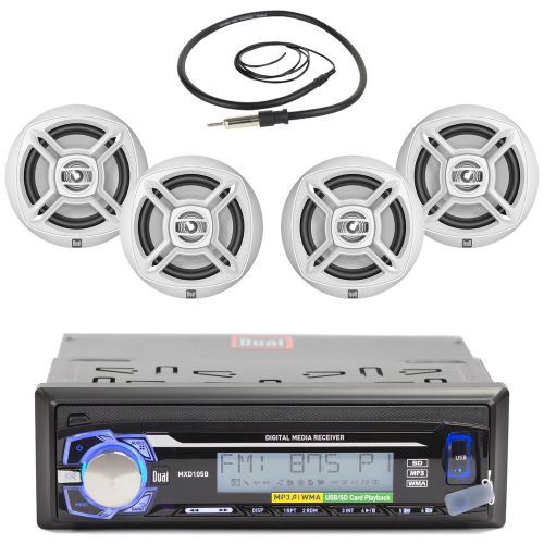 4 black dual 6.5&#034; marine speakers,dual usb sd aux mp3 marine receiver &amp; antenna